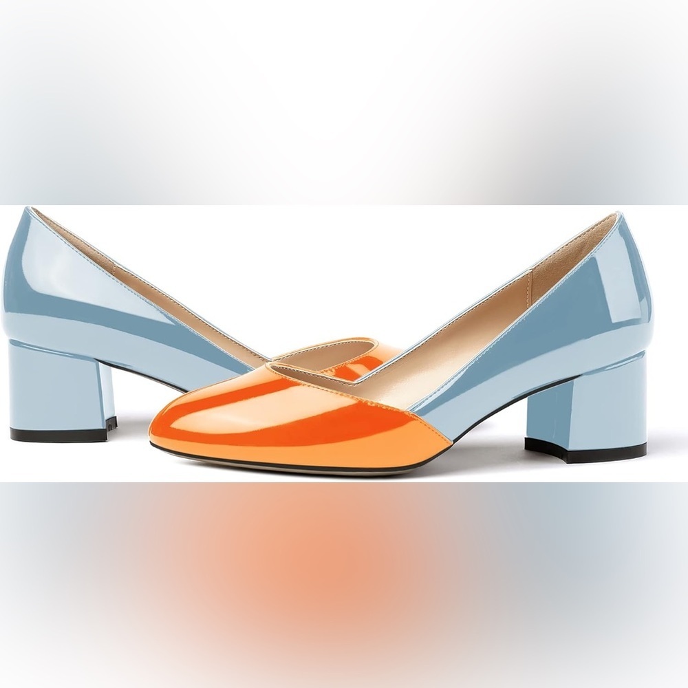 New MODENCOCO Women's Block Round Toe Slip On Patent Chunky Low Heel Pumps sz 7 - Picture 4 of 16